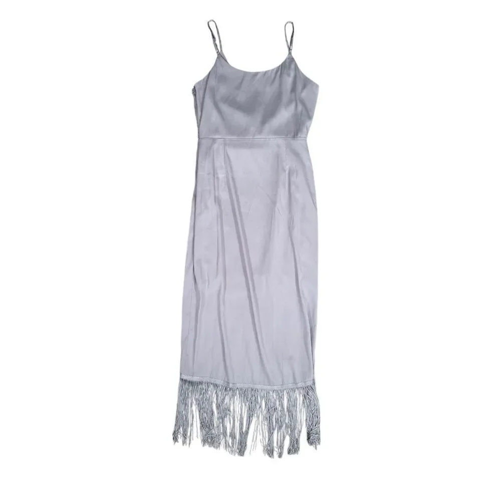NWT Gianni Bini Fringe Wrap Midi Prima Dress Pebble Purple Flapper Nightlife S